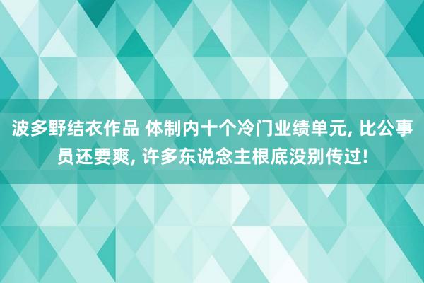 波多野结衣作品 体制内十个冷门业绩单元, 比公事员还要爽, 许多东说念主根底没别传过!